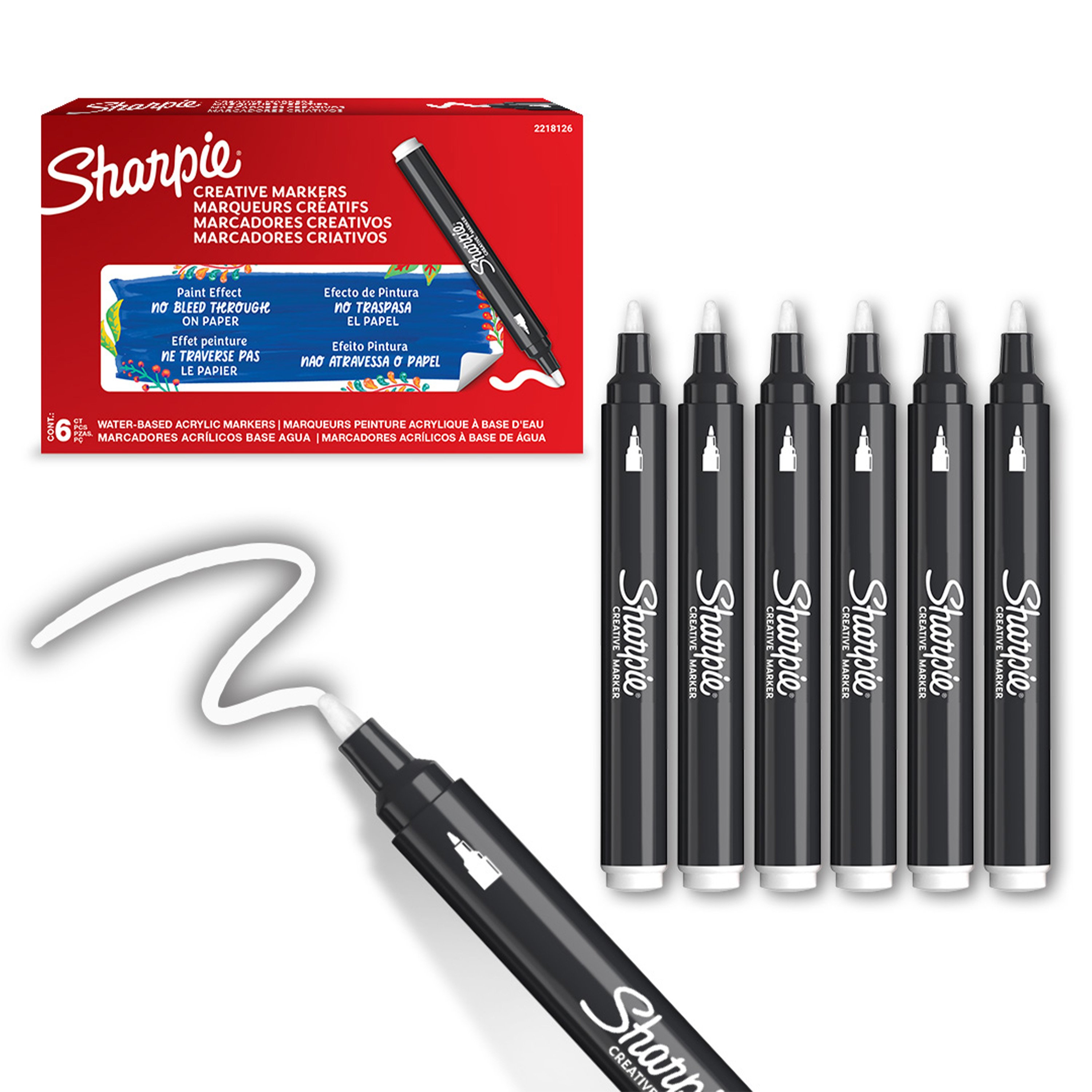 Sharpie - Creative Marker Acrylic Paint Pens - Bullet Tip Water-Based Paint Markers - White - 6 Count (SKU: 2218126)