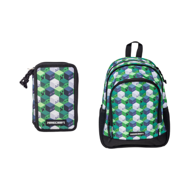 Minecraft– Filled Double Decker + Medium Backpack 35x26x18 cm (bundle)