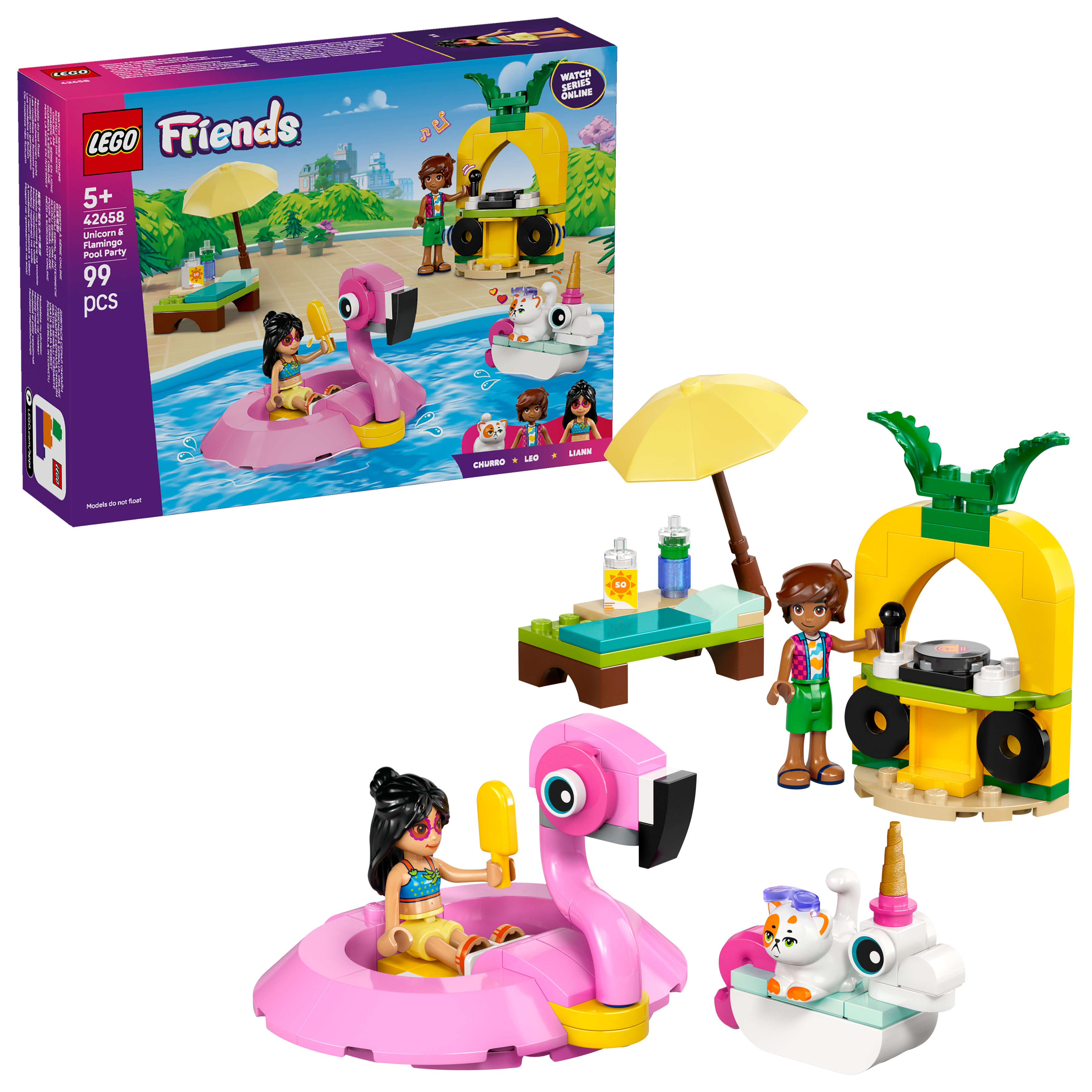 Poolparty med enhjørning og flamingo