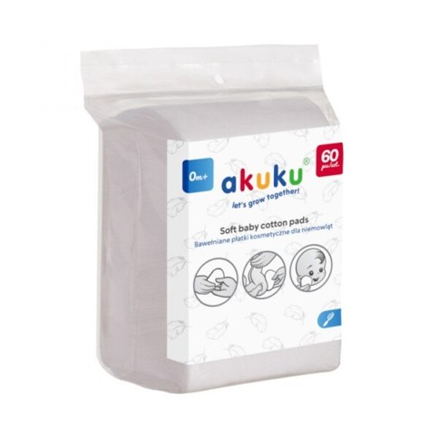 Akuku - Soft Baby Cotton Care Pads - 60 pc - 9x11 cm