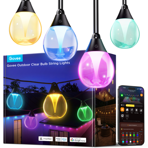 Govee - Smarte Outdoor-Lichterkette mit Klarglaslampen – RGBWIC, 16M