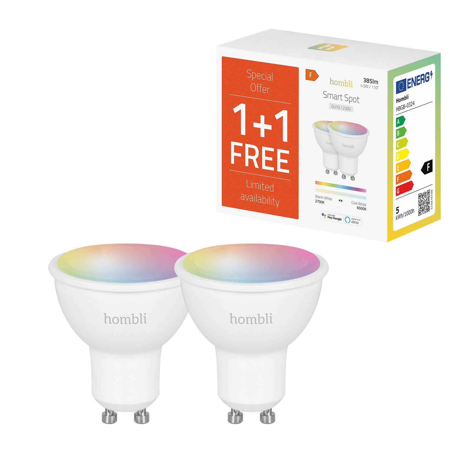 Hombli - Smart Spot 5W RGB&CCT (GU10) V2, Promo Pack