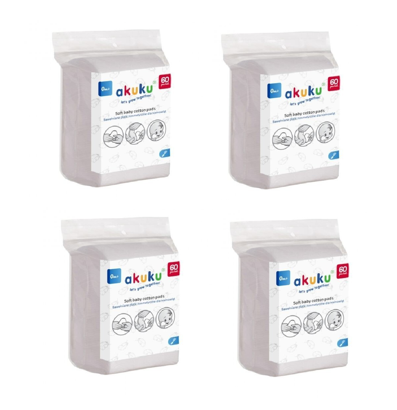 Akuku - Baby Vatrondeller - 4 x 60 stk - 9x11 cm firkantet - Bundle