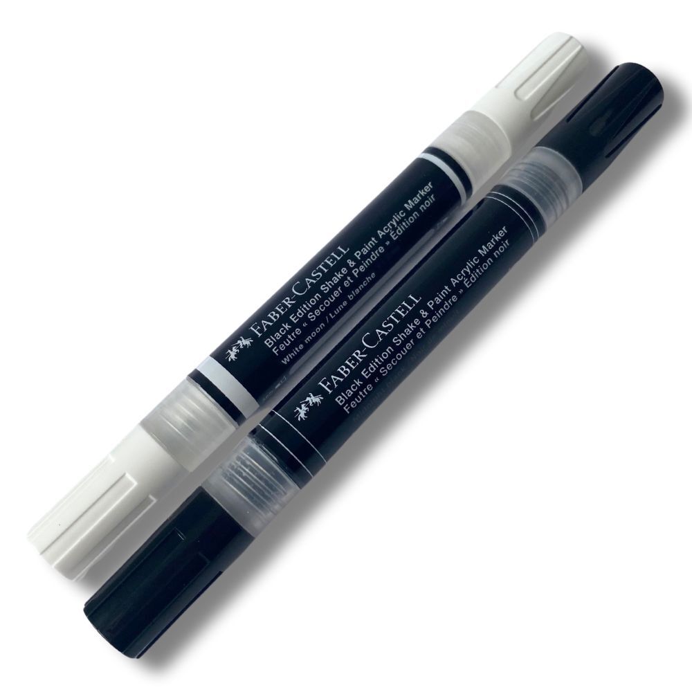 Faber-Castell - Black Edition Shake & Paint akryltuscher sæt med 2 (sort og hvid)