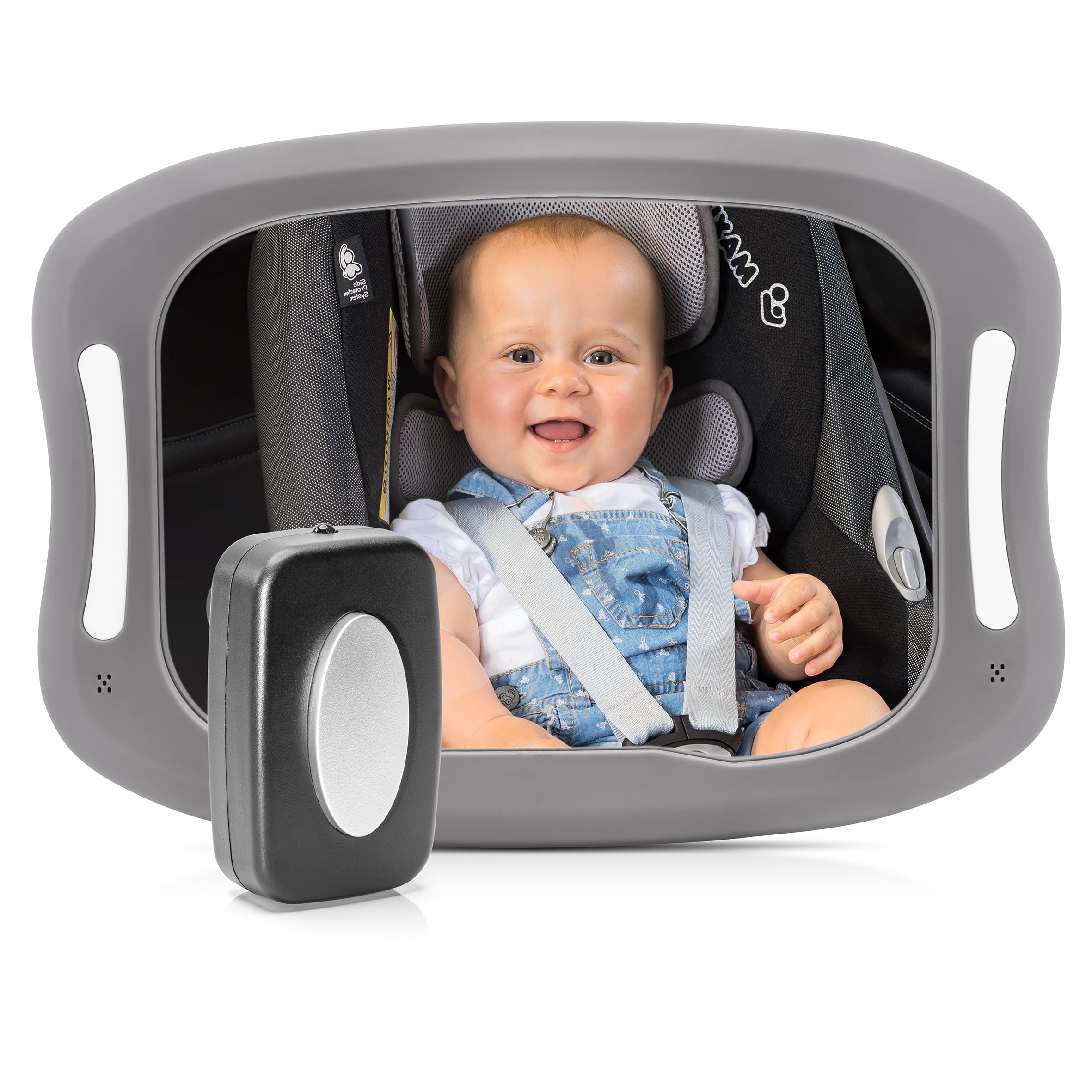 Reer - BabyView Bilspejl med lys - Grey - 29 x 8 x 24 cm