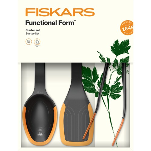 Fiskars - FunctionalForm Köksset med 3 delar - Stekspade, sked & tång - Oumbärligt köksredskapset