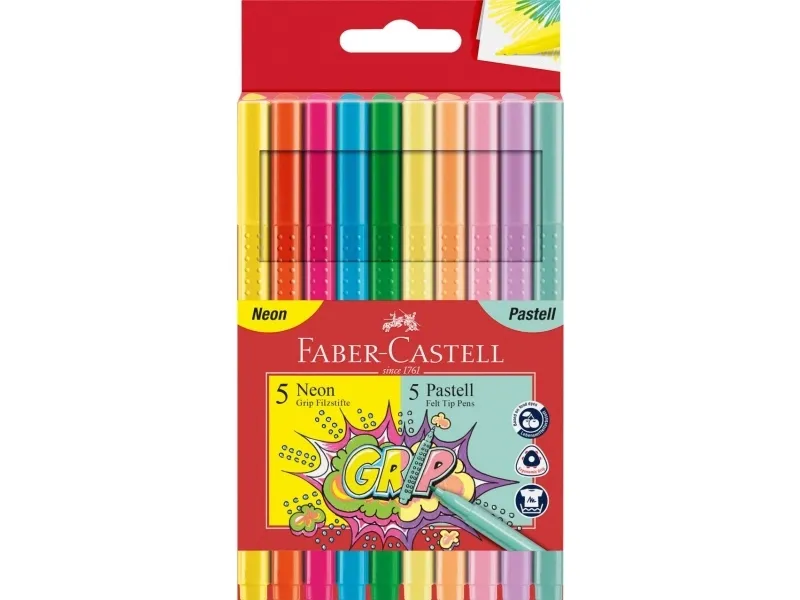 Faber-Castell - Grip farvemarkører - Neon og Pastel, sæt med 10