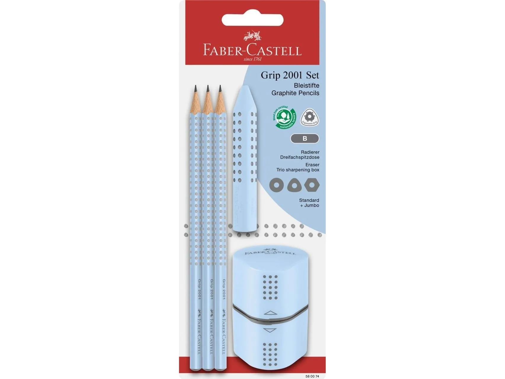 Faber-Castell – Grip 2001 setti – Taivaansininen – läpipainopakkaus