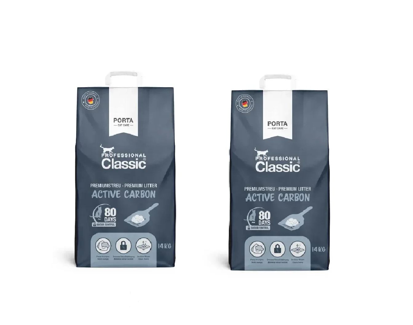 Porta - 2 x Proffesional Classic - Active Carbon - 14 kg - Sig farvel til ubehagelige lugte med dette ekspertfremstillede kattegrus