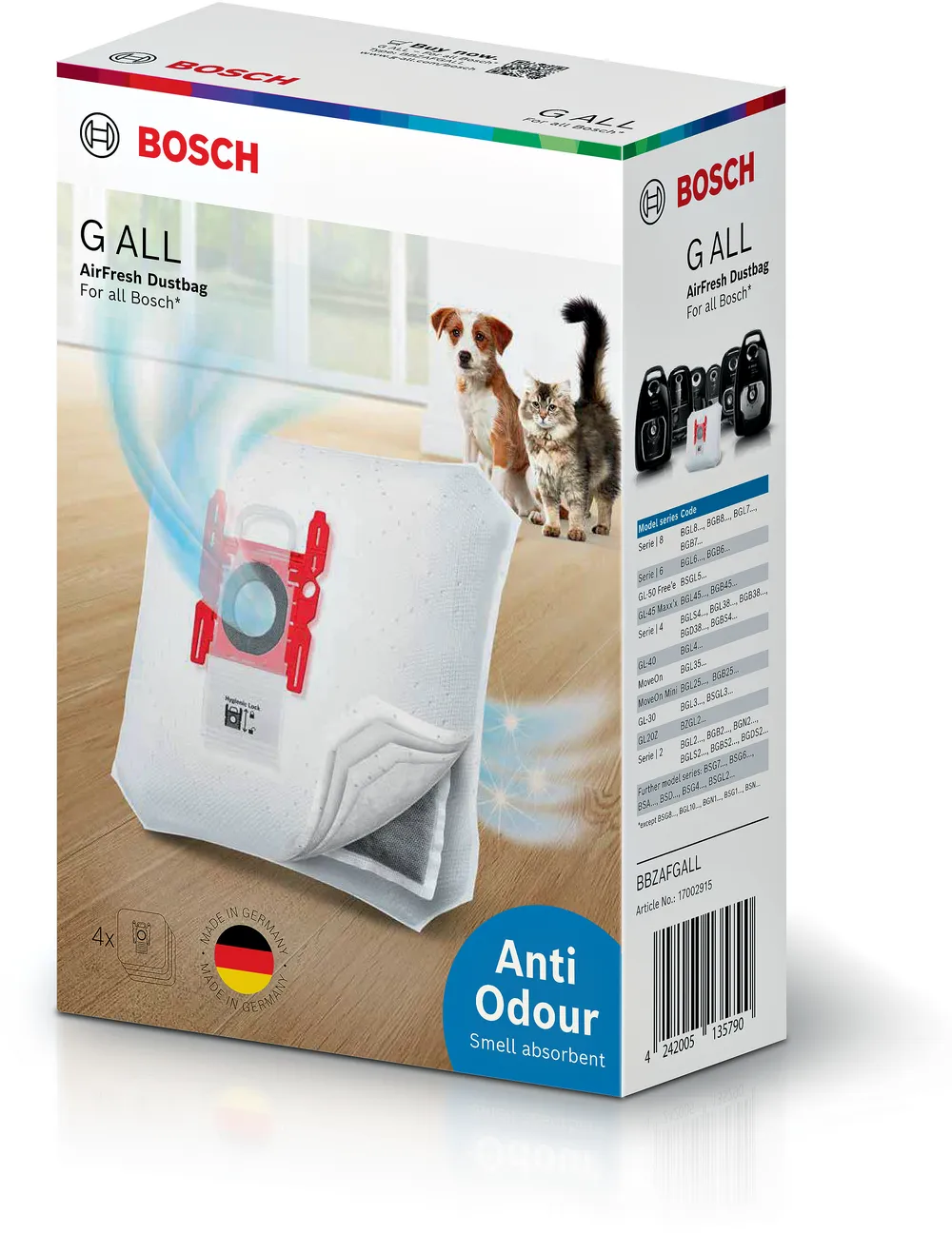 Bosch - BBZAFGALL - PowerProtect Støvsugerpose Type G ALL - 4 Poser & Filter