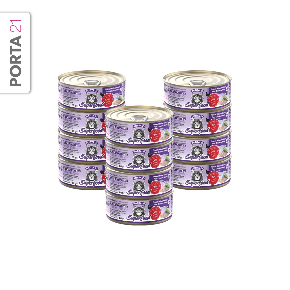 Porta 21 - 12 x Superfood Kylling - Chiafrø - 80 g - Totalt 960 g