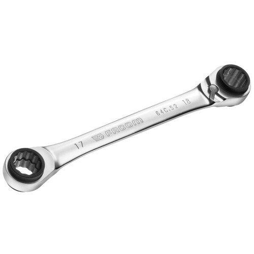 Facom 4-in-1 double box-end ratchet wrench, 16 x 17 - 18 x 19 mm