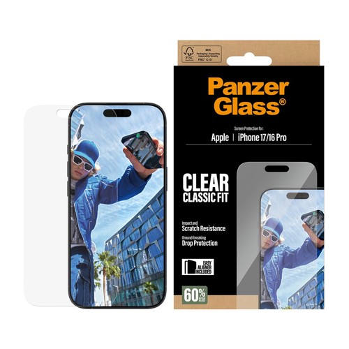 PanzerGlass - Skärmskydd iPhone 17 / iPhone 16 Pro - Classic Fit med EasyAligner