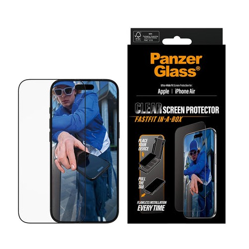 PanzerGlass - Skärmskydd m. Svart Ram - iPhone Air - Ultra-Wide Fit med FastFit in-a-box