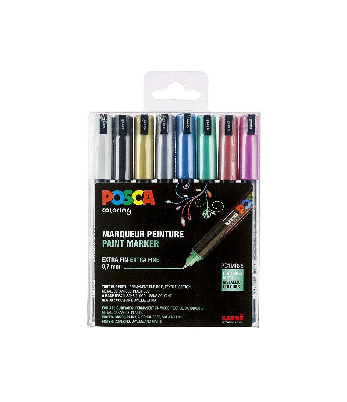 Posca - PC1MR - Extra Fin Tip Pen - Metallic , 8 stk