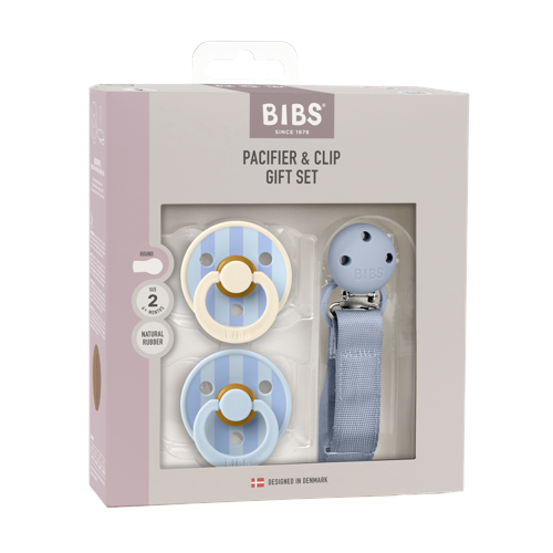 BIBS - Pacifier & Clip Gift Set Pin & Block - Dusty Blue - Size 2