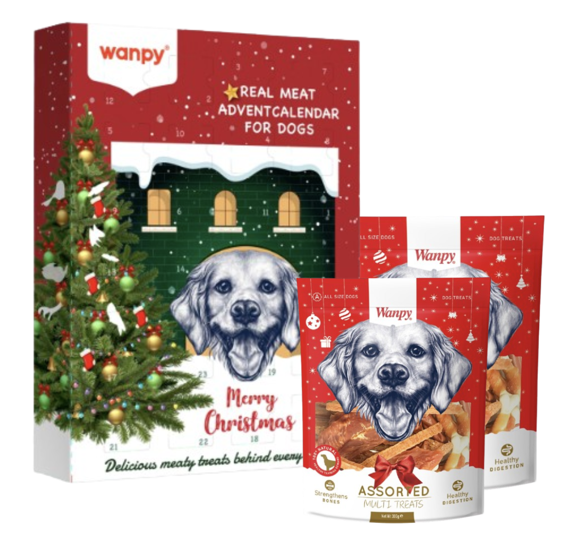 Wanpy - julekalender med 24 låger til hund + 2 poser jule snacks fra wanpy