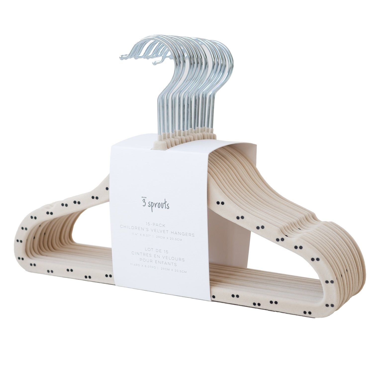 3 Sprouts - Fluwelen kledinghanger (15 stuks) - Dubbele stip beige - 20.5 x 29 cm