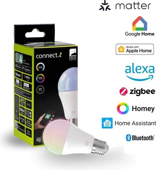 EGLO CONNECT-Z E27 LED A60 – Älykäs Opalilamppu RGB + Valkoinen - - Zigbee, Matter & Thread