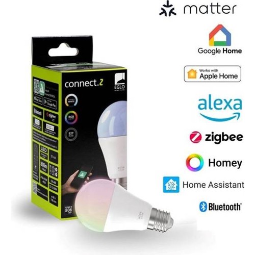 EGLO CONNECT-Z E27 LED A60 – Smart Standardlampa med RGB & Vitt Ljus - Zigbee, Matter & Thread
