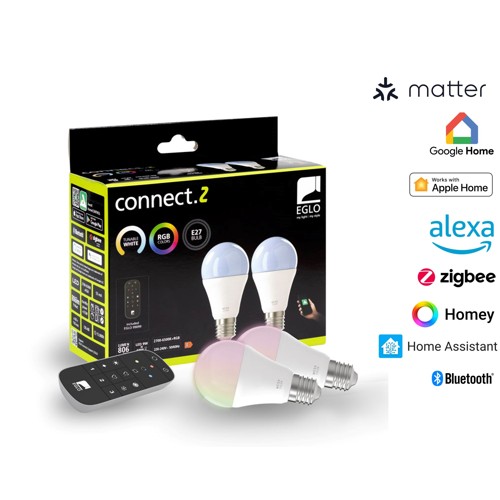 EGLO CONNECT-Z E27 LED A60 – 2-Pack Smarta Lampor med Fjärrkontroll, Zigbee, Matter &