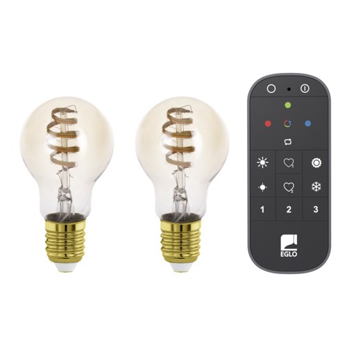 : EGLO CONNECT-Z E27 LED A60 Amber – 2-Pack Smart Spiralglödlampor med Fjärrkontroll, Zigbee, Matter & Thread