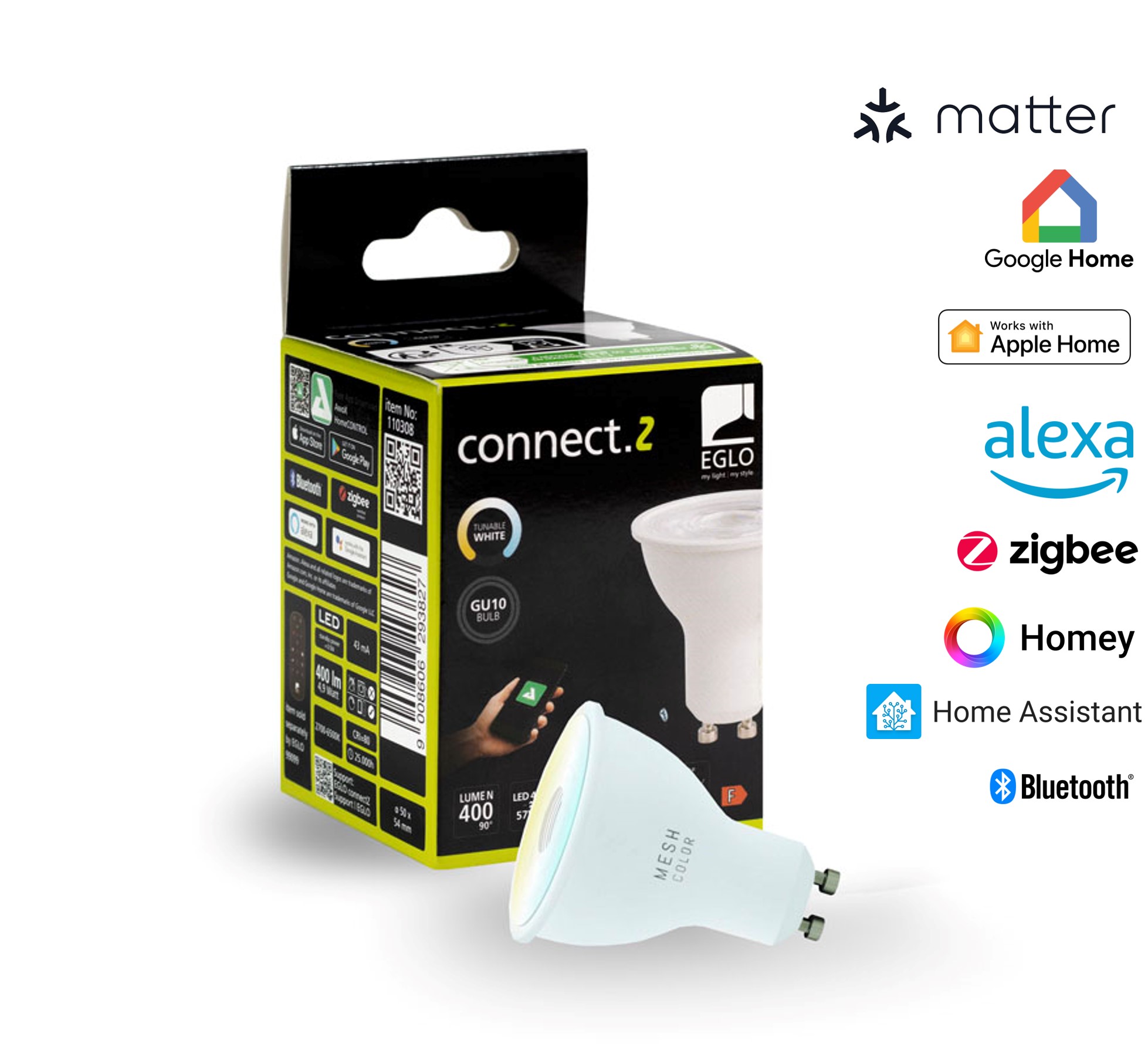 EGLO CONNECT-Z GU10 LED-lamppu – Säädettävä Valkoinen, Himmennettävä, Zigbee, Matter & Thread Yhteensopiva