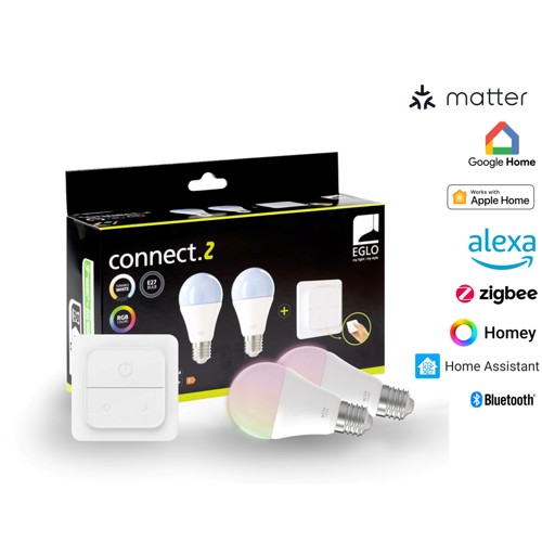 EGLO CONNECT-Z E27 LED A60-lampa 2-pack – RGB + Justerbart Vitt Ljus, Zigbee, Matter & Thread Kompatibel