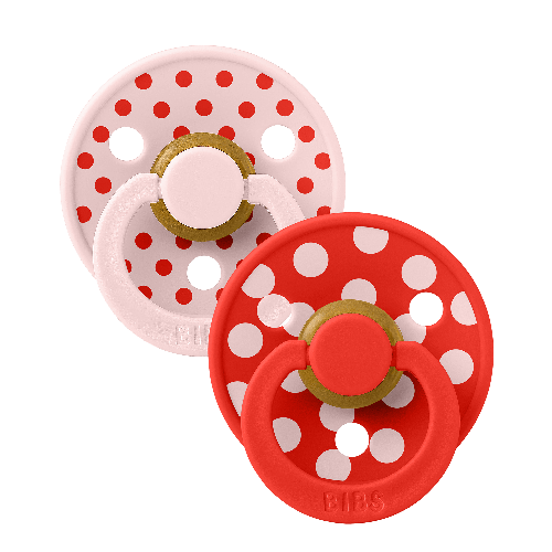 BIBS - Pacifier Studio Colour 2 PACK Polka Latex - Blossom/Candy Apple - Size 2