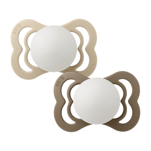 BIBS - Pacifier Supreme 2 Pack Silicone - Vanilla Glow/Dark Oak Glow - Size 1