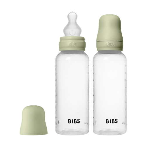BIBS - Baby Bottle Round Silicone 2 Pack Medium Flow - Sage - 270 ml