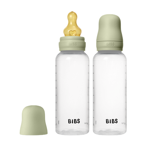BIBS - Baby Bottle Round Latex 2 Pack Medium Flow - Sage - 270 ml