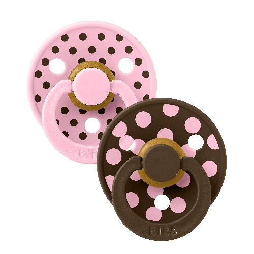 BIBS - Pacifier Studio Colour 2 PACK Polka Latex - Baby Pink/Mocha - Size 2