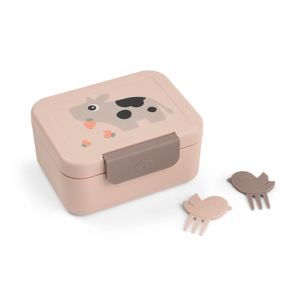 Done by Deer - Lille madkasse med snackpinde Tiny farm - Pudder - 13 x 11 x H 6 cm