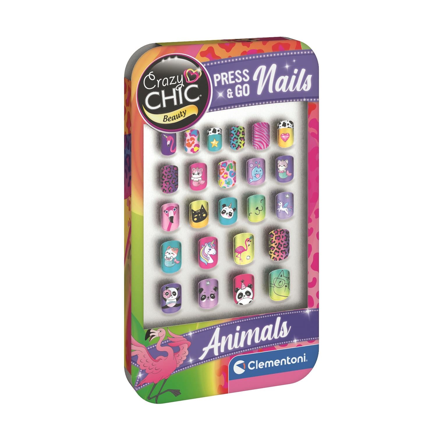 Clementoni - CC Lovely Makeup - Press & Go Negle, Dyr - 24 Nails