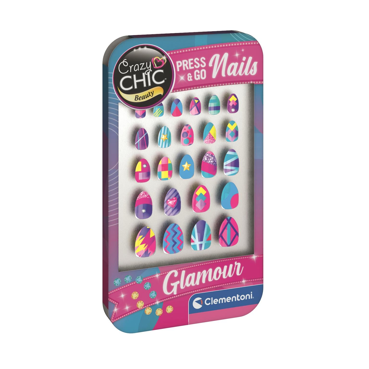 Clementoni - CC Lovely Makeup - Press & Go Negle - Glamour - 24 Nails in Different Sizes