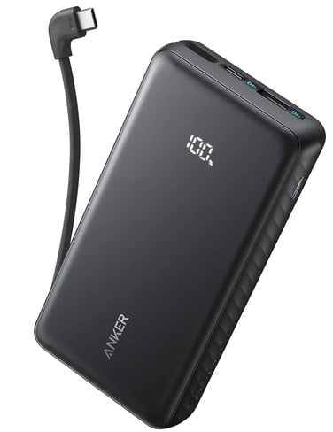Anker - Zolo Powerbank 20000mAh 22,5W Hurtigopladende Powerbank med indbygget USB-C-kabel [CCC-certificeret] A110E