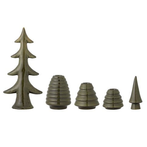 Bloomingville - Woods Candle Holder - Green - Stoneware