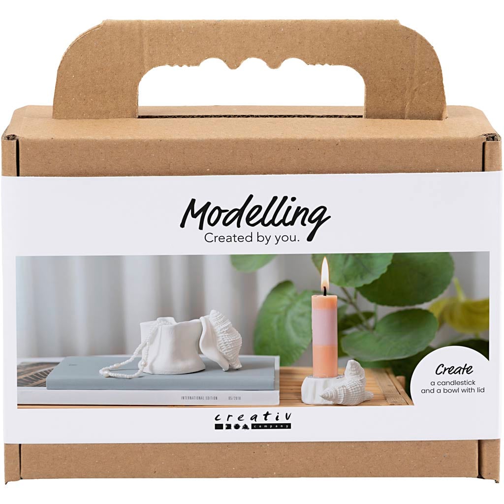 DIY Kit  - Mini Hobbyset Boetseren, Kandelaar met schelpen - Off White - 1 doos