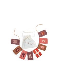 Smallstuff - Birthday 1-9, cake, flag, present and leather string in fabric bag - Rose - 11x7 cm