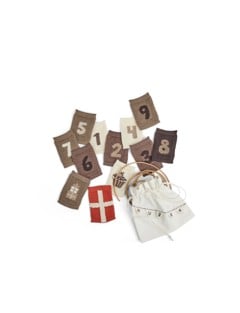 Smallstuff - Birthday 1-9, cake, flag, present and leather string in fabric bag - Natural - 11x7 cm