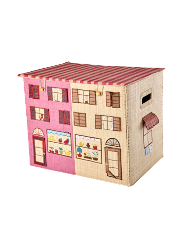 Rice - Raffia Storage Box with Paris Theme - Large