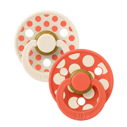 BIBS - Pacifier Studio Colour 2 PACK Polka Mix - Ivory/Tango - Size 1