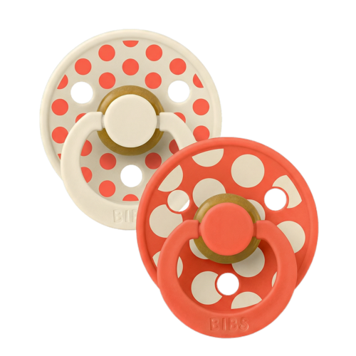 BIBS - Pacifier Studio Colour 2 PACK Polka Mix Latex - Ivory/Tango - Size 2