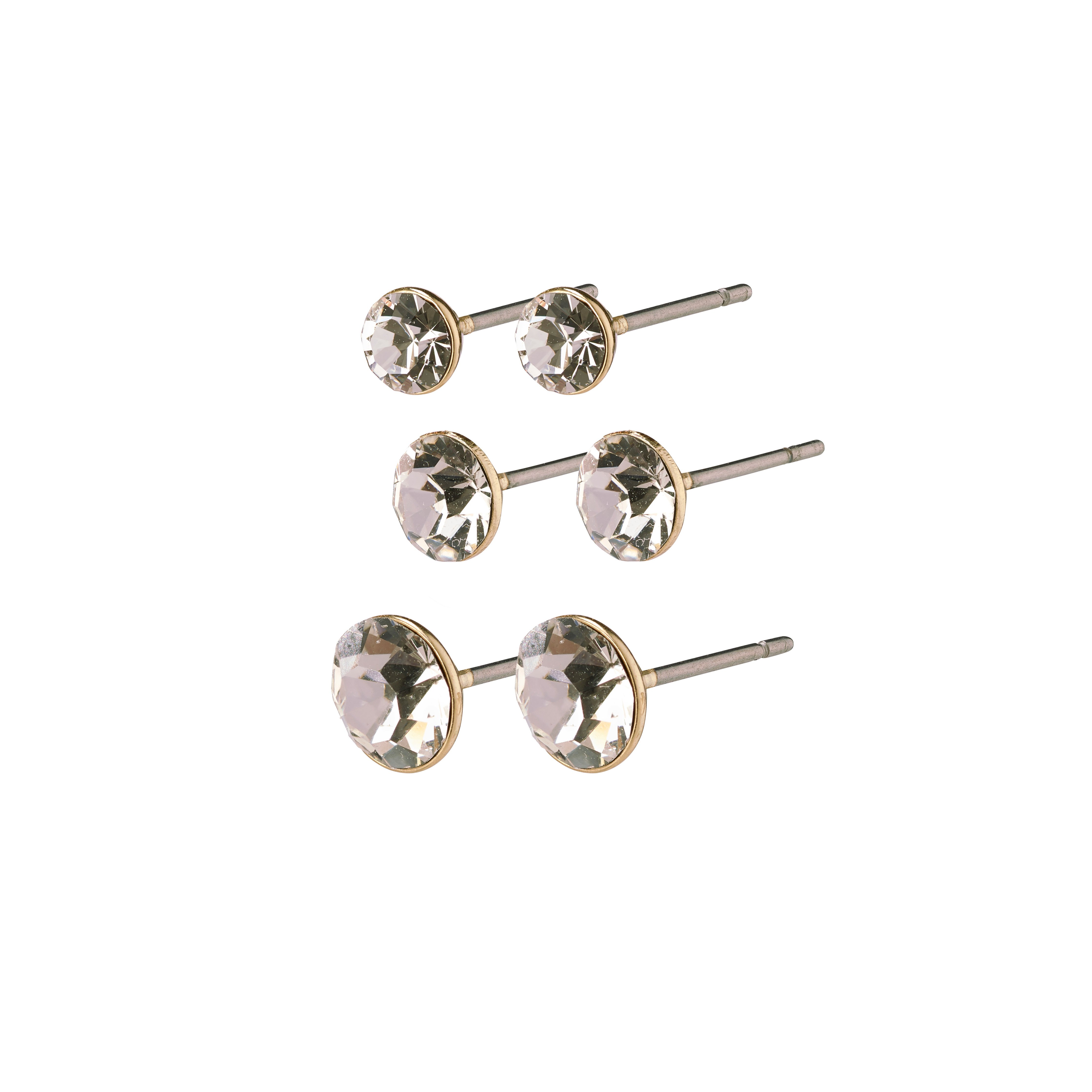 Millie 3-Pack Earrings Crystal Gold-Plated