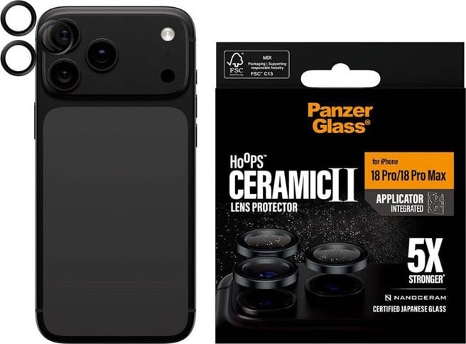 PanzerGlass - Hoops® Ceramic Camera Lens Protector iPhone 2026 Pro - Pro Max - 44.66 x 42.46 x 0.35