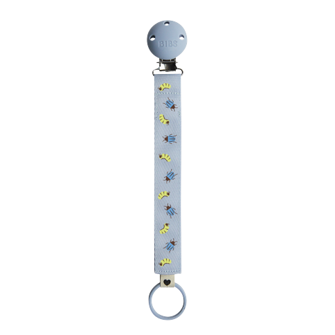 BIBS - Studio Pacifier Clip Ribbon Caterpillar Beetle Mix - Dusty Blue - Onesize