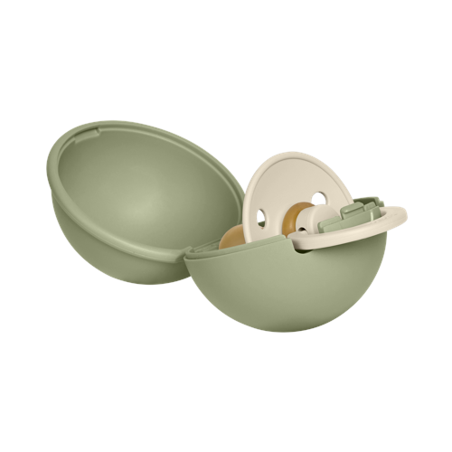 BIBS - Colour Pacifier Round Latex & Pacifier Case Mini - Ivory / Sage - Size 2
