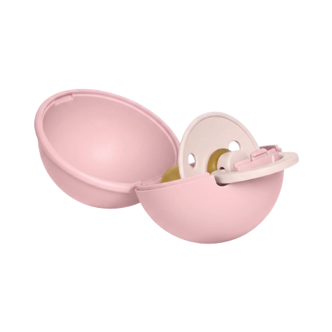 BIBS - Colour Pacifier Round Latex & Pacifier Case Mini - Petal / Baby Pink - Size 2
