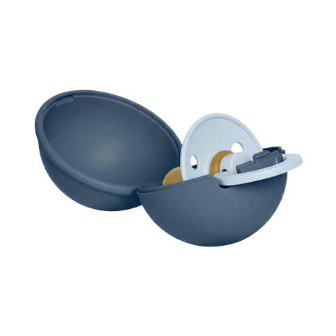 BIBS - Colour Pacifier Round Latex & Pacifier Case Mini - Baby Blue / Steel Blue - Size 1